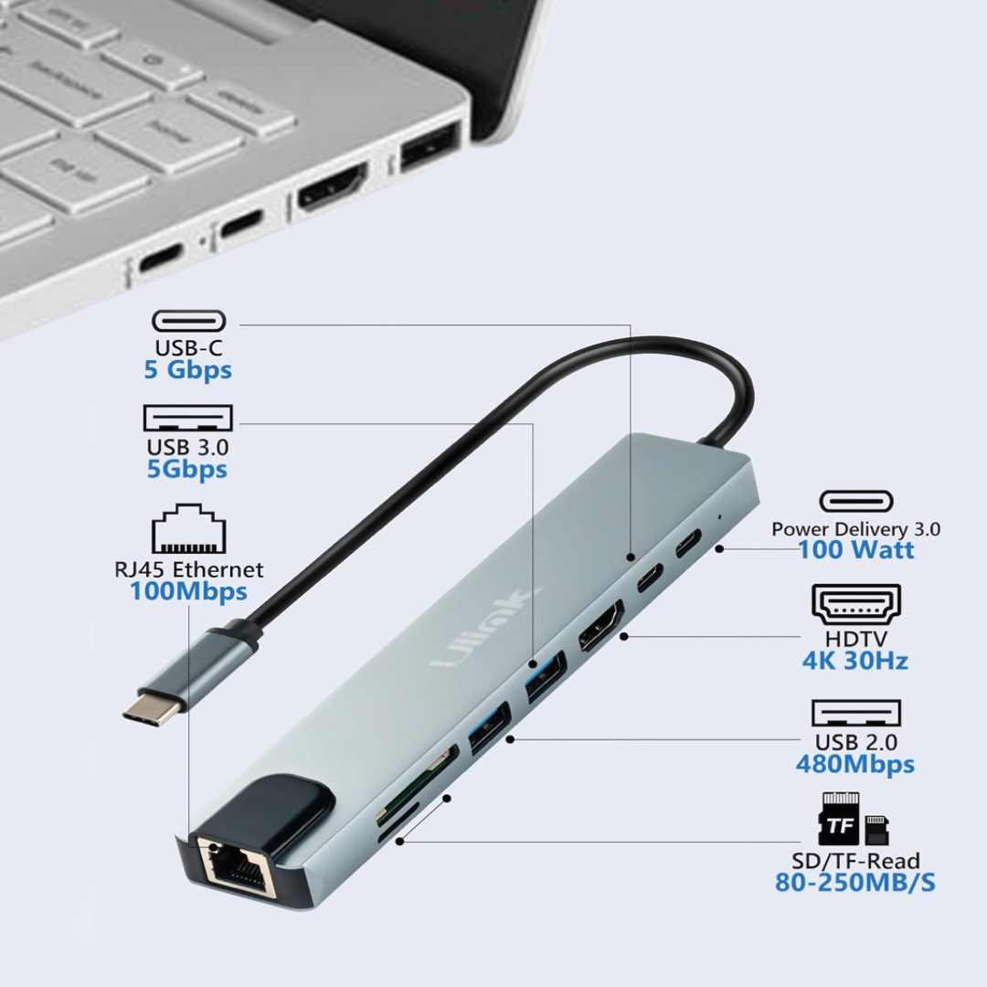 Adaptador Multipuerto USB C 8 en 1 - Imagen 2