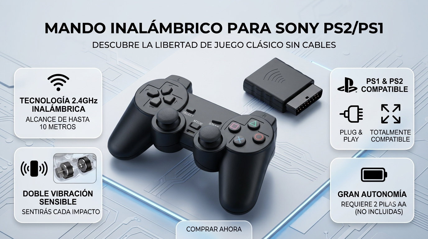 Mando Inalámbrico para Sony PS2/PS1 Negro